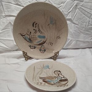 Vintage Red Wing Bob White 11 Inch And 8 Inch Hand Painted And Numbered Plates